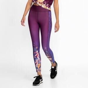 Johnny Was Purple Floral Crane Print Full-Length High Rise Leggings Size Large